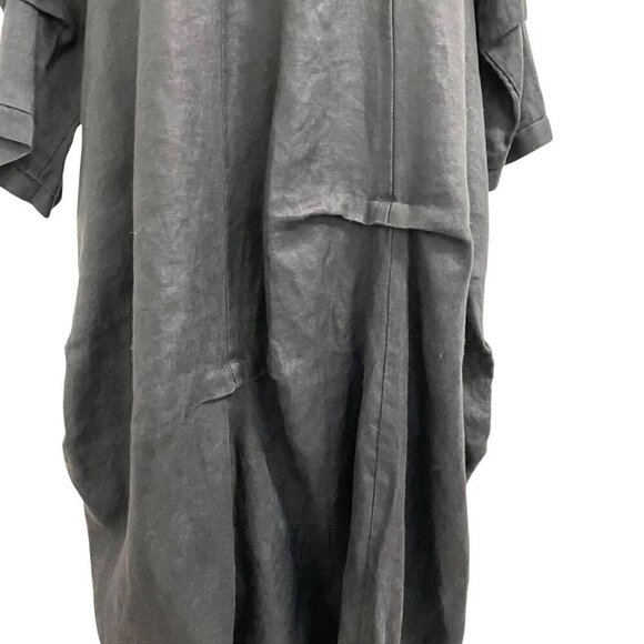 Catharina 100% Linen Minimalist Lagenlook Modern Goth Midi Dress Black size XL - Picture 3 of 14